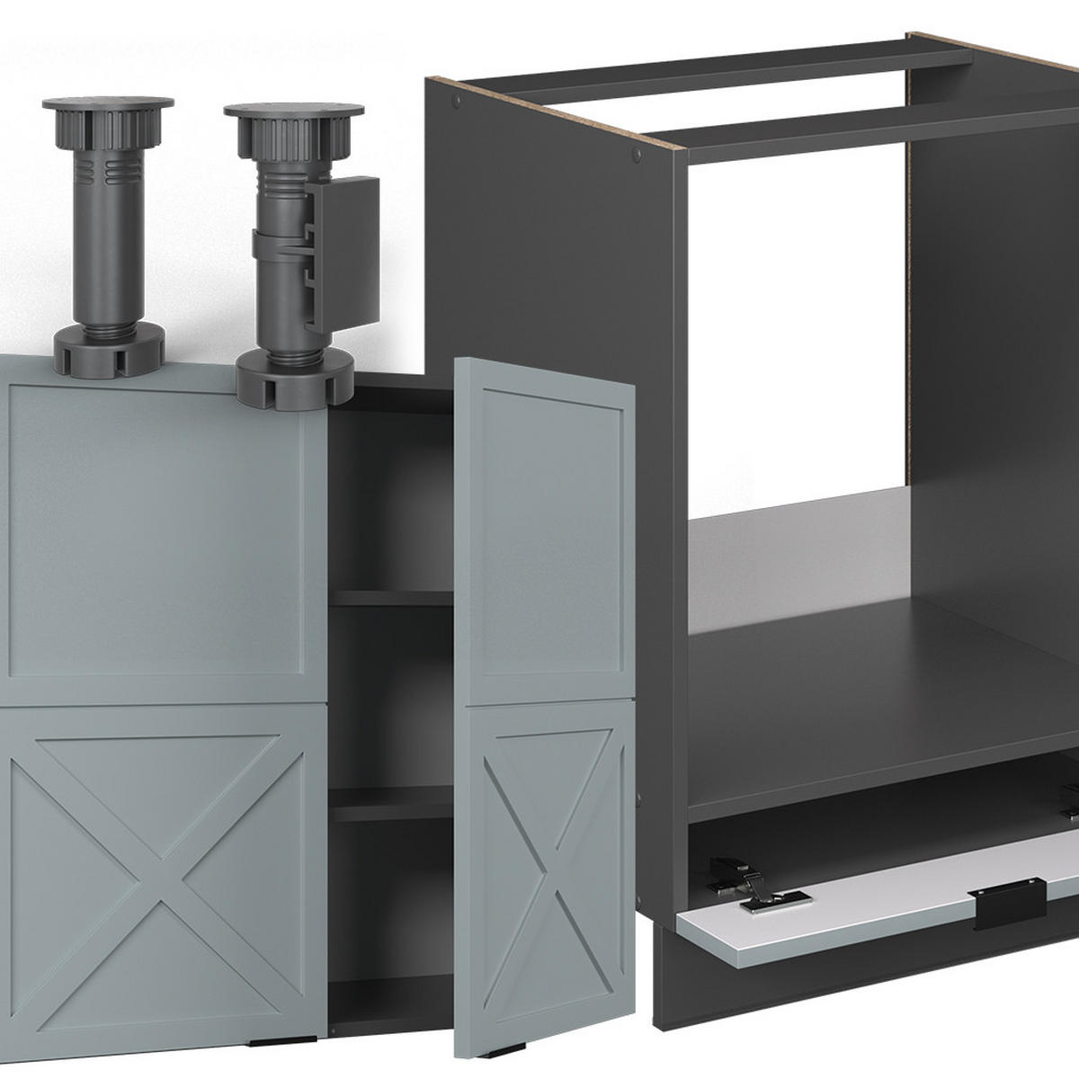 ECKKÜCHE Fame-Line Hellblau-grau/Anthrazit 227 x 287 cm, AP Marmor - Anthrazit/Hellblau, Holzwerkstoff (287/81.6/60cm) - Vicco