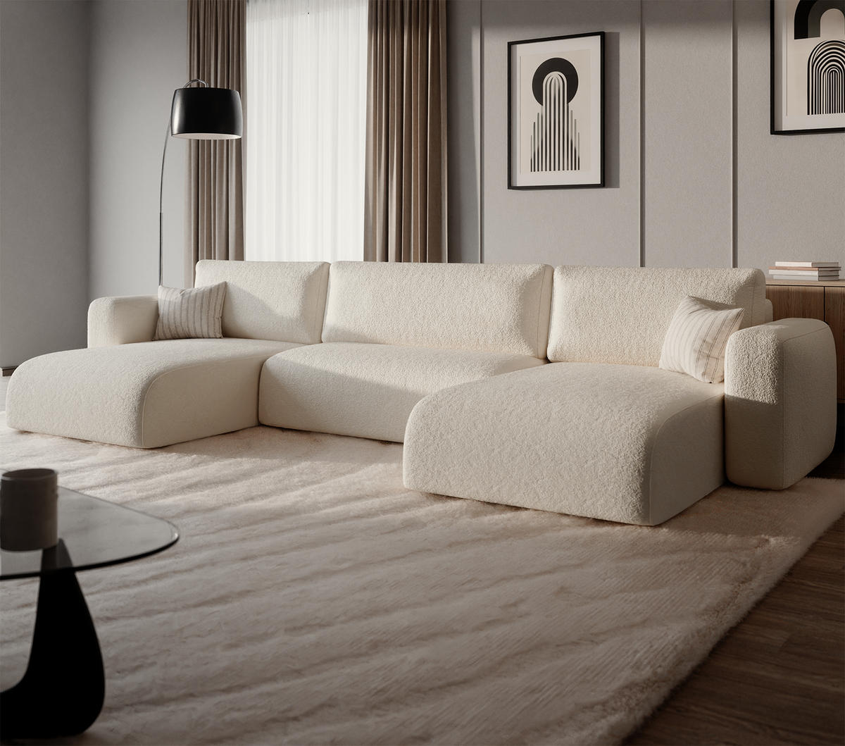 WOHNLANDSCHAFT TALW U mit Schlaffunktion, Weiß - Weiß, Textil (398/185cm) - Fedve