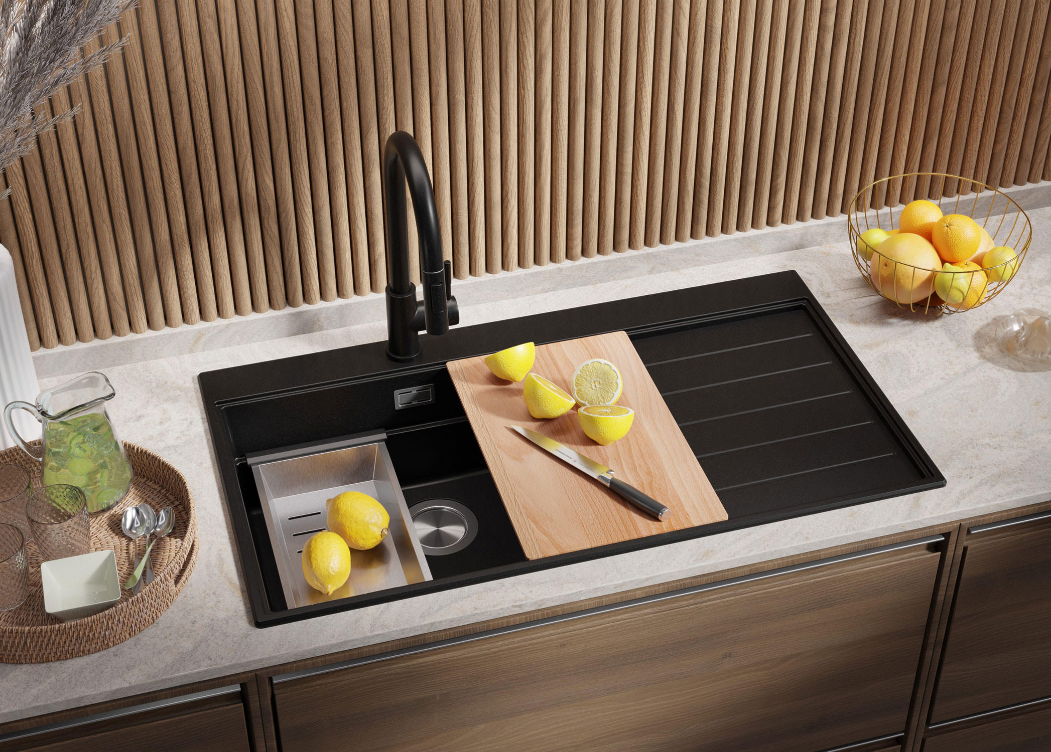 Thumbnail - Primagran Granitspüle, Schwarz, Schwarz, Schwarz, Schwarz, Beige, Kunststoff, Rechteckig, 90x20x50 cm, Küchen, Küchenaus...