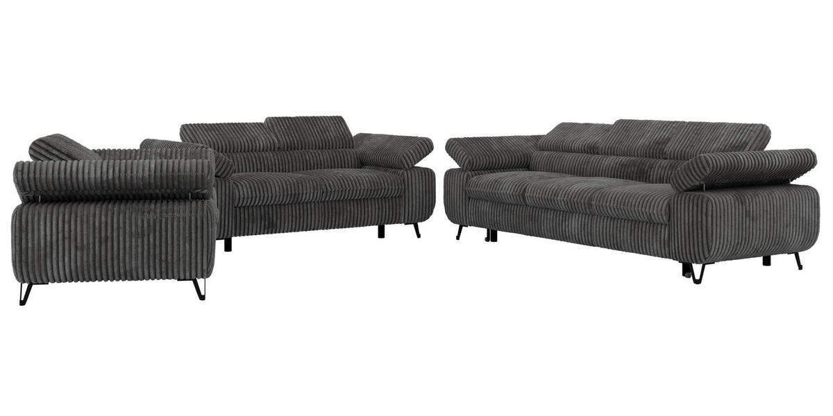 SEDACIA ZOSTAVA PETERS 1+2+3 - Sivá Manšester - čierna/sivá, kov/textil (262/76/99cm) - MKS
