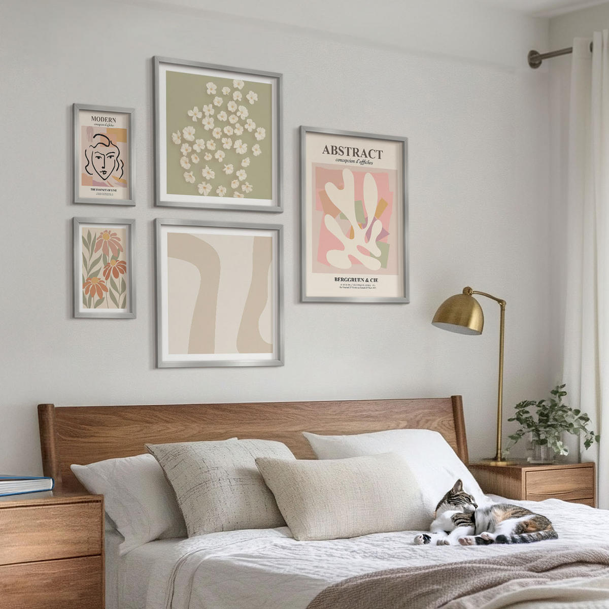 BILDER SET 5er Set - 50x50 cm & 20x30 cm & 40x60 cm Silberner Rahmen - Moderne abstrakte Frau - Silberfarben, Kunststoff (40/60cm) - TULUP