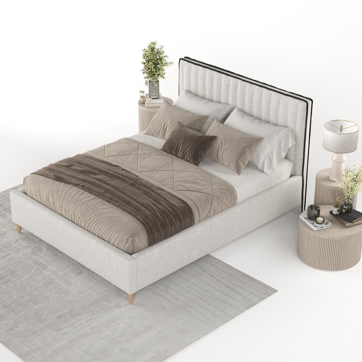 POLSTERBETT Aria 120/200 cm Hellbeige im Riva Stoff - Beige/Naturfarben, Holz/Holzwerkstoff (120/200cm) - AltaBeds