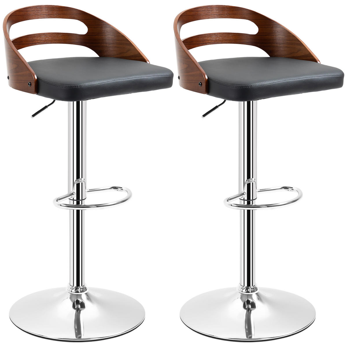 BARHOCKER 2er-Set DE-14696 höhenverstellbar & schwenkbar mit Holz-Dekor Schwarz - Schwarz, Metall (44.5/100/46.5cm) - ComfortXL