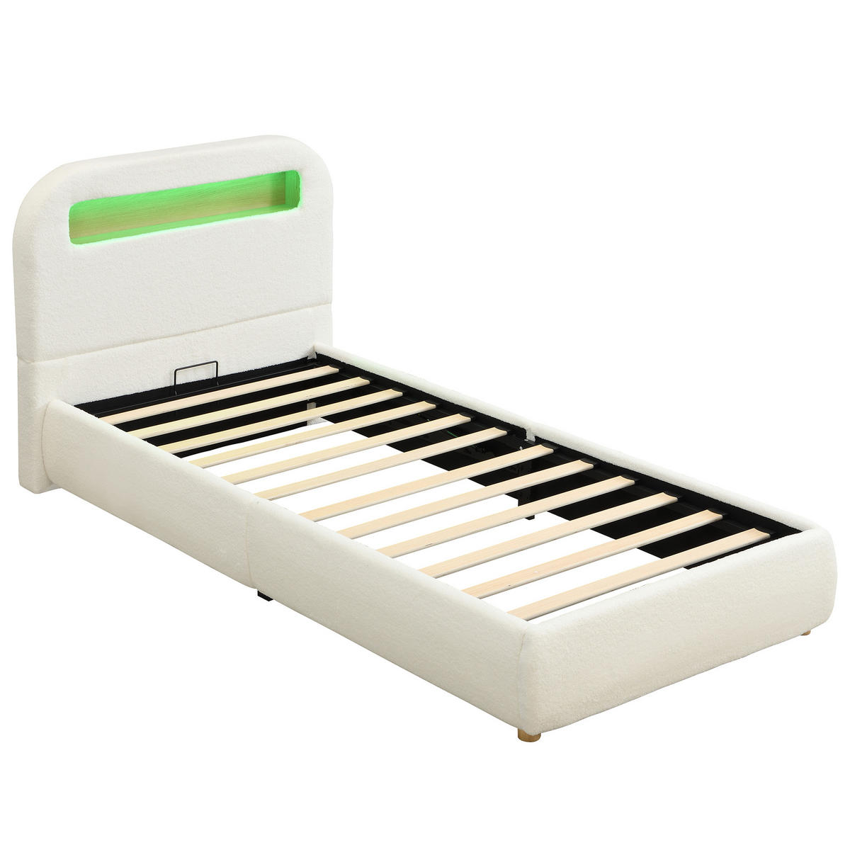 KINDERBETT mit Stauraum und LED Bouclé White - Weiß, Metall (90/200cm) - Meubliv