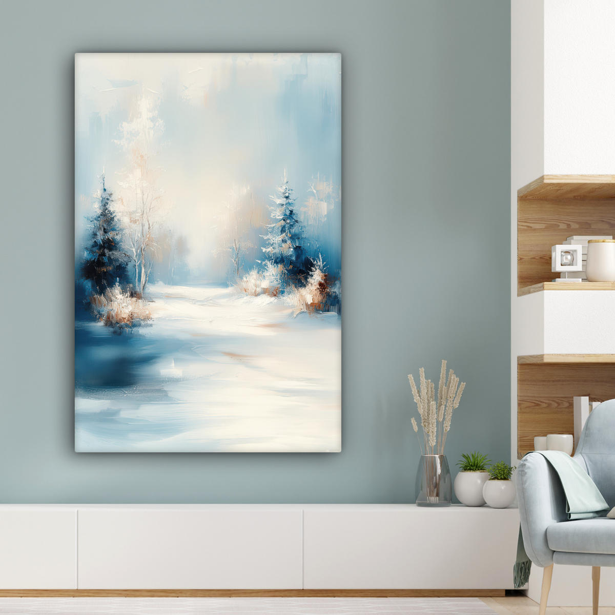LEINWANDBILD Wald - Winter - Natur - Abstrakt - Schnee 90x140 cm - Weiß, Textil (90/140cm) - MuchoWow