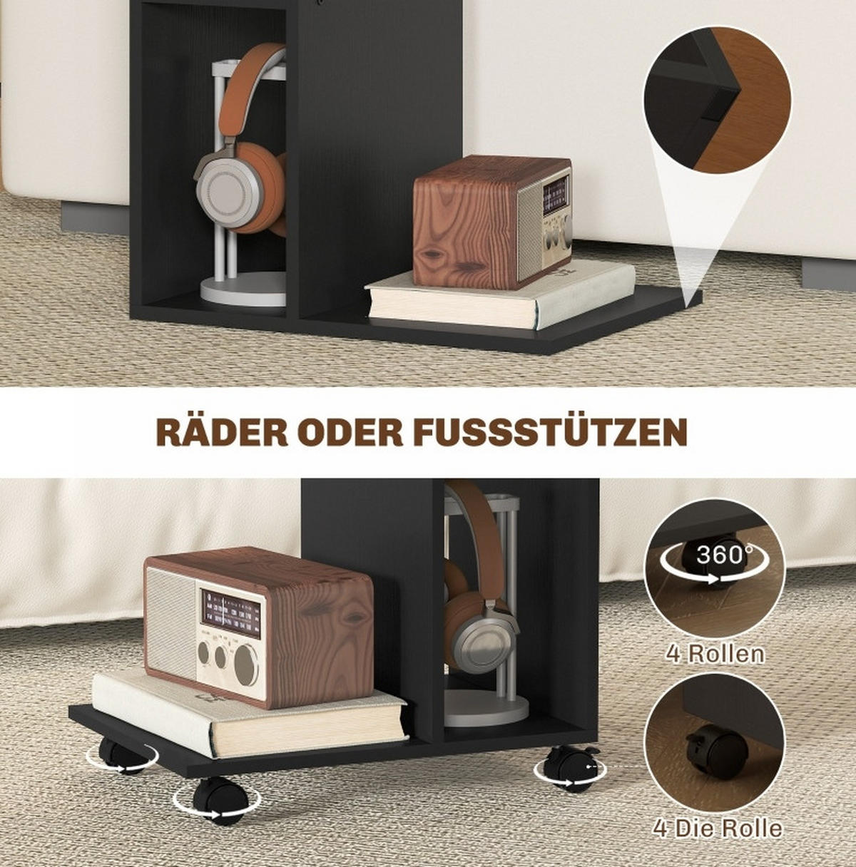 BEISTELLTISCH 40/69/30 cm Schwarz aus Holz mit Rollen - Schwarz, Holz (40/30/69cm) - OKMYHOME