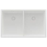 UNTERBAUSPÜLE GRANIT London Twin, 2-er set Alles Weiß 76/47 cm 2 Becken + Ablauf-Set ab 80er Unterschrank - Weiß, Kunststoff (76/20/47cm) - Primagran