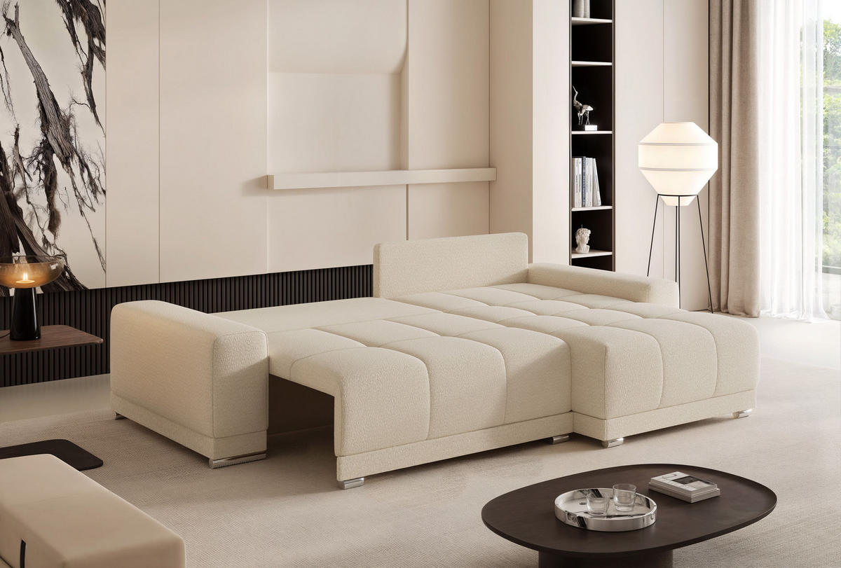ECKSOFA TARA mit Schlaffunktion und Bettkasten Creme - Creme, Holzwerkstoff/Kunststoff (250/160cm) - Idohome