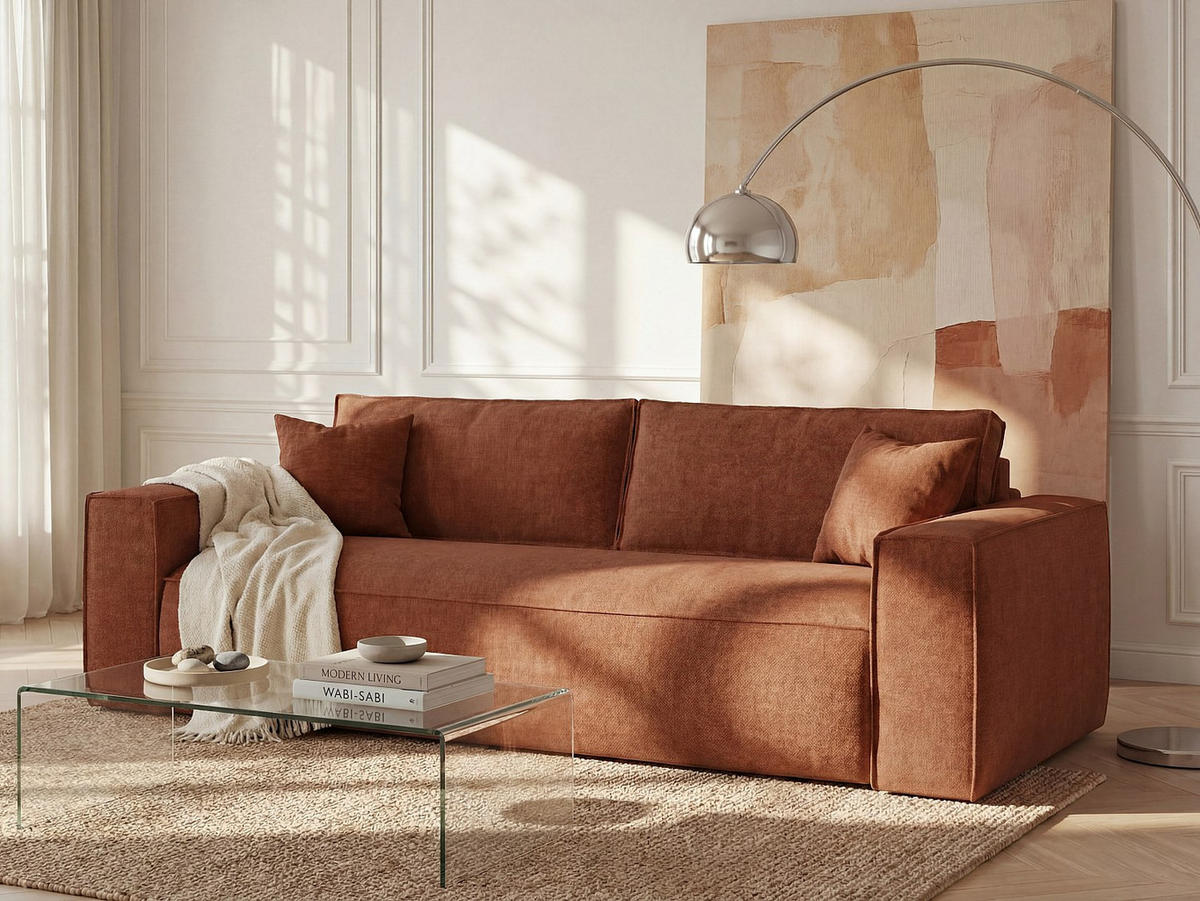 SCHLAFSOFA - 4 Personen - stoff - terracotta Amelia - Terracotta, Kunststoff/Textil (236/80/105cm) - Vente-Unique