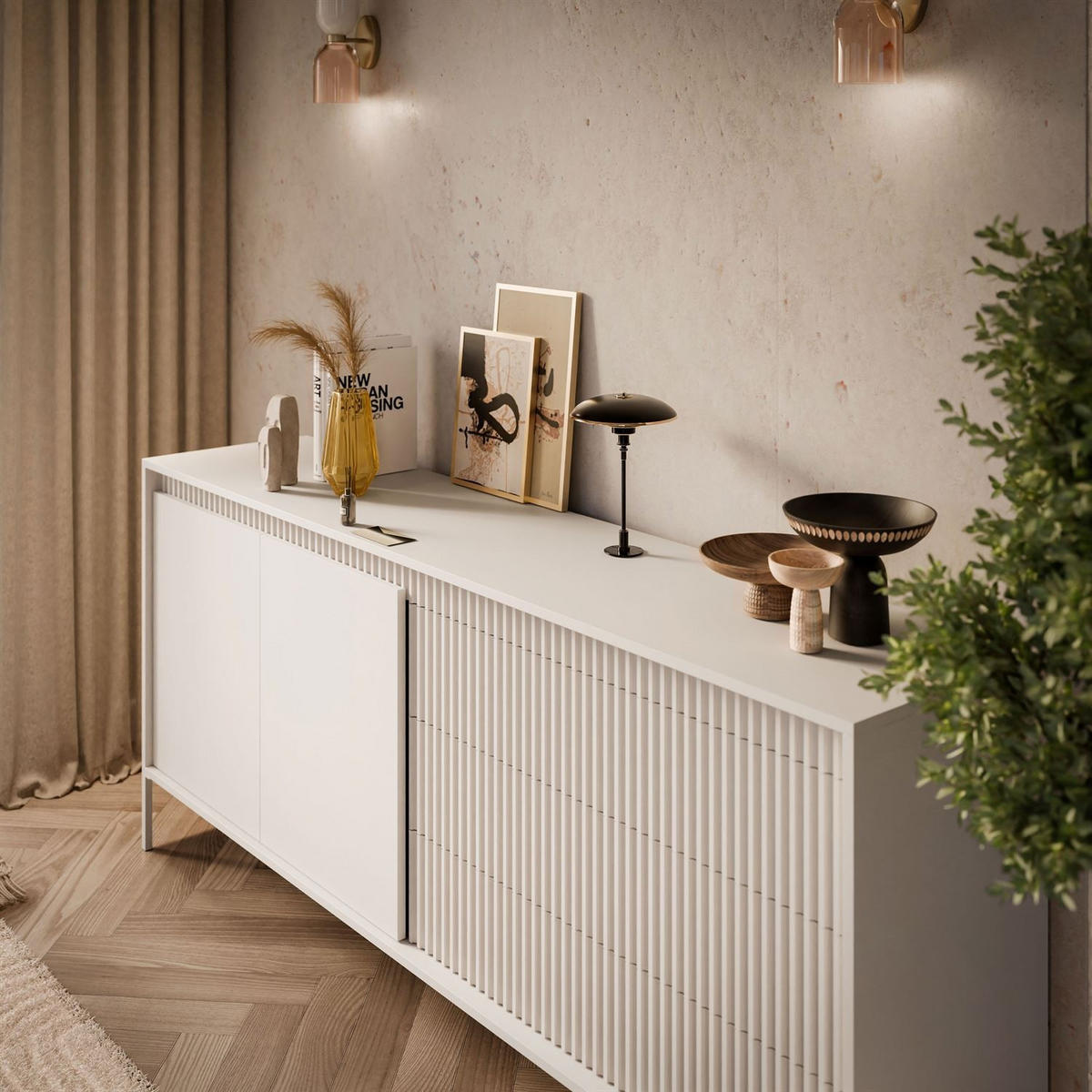 SIDEBOARD YASUMI 153 2D3S mit Schubladen beige - Beige, Holzwerkstoff (153.5/81.4/39.4cm) - Lookway