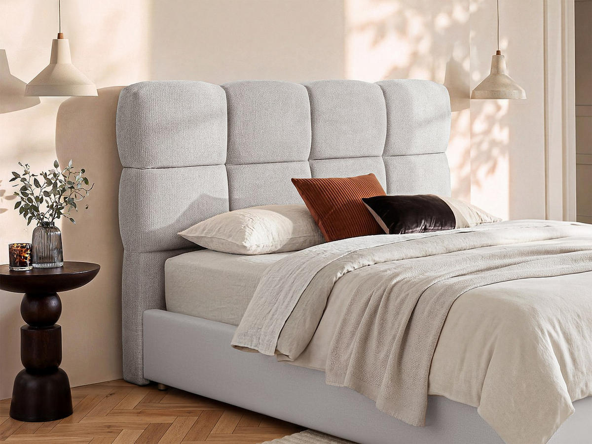 BETTKOPFTEIL - 2 Personen - Stoff - Hellgrau - - Hellgrau, Textil (190/94/18cm) - Vente-Unique