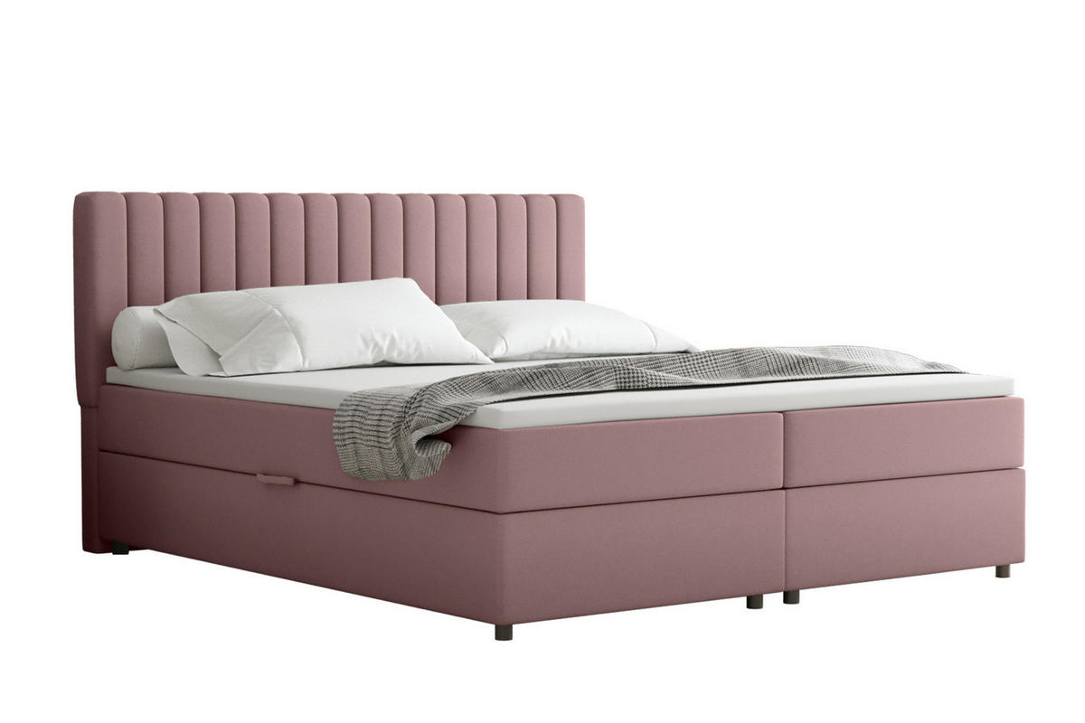 BOXBETT Everest rosa 180 x 200 cm Doppelbett mit hochwertiger Bonell-Matratze und Topper - Rosa, Holz (180/200cm) - Panda Möbel