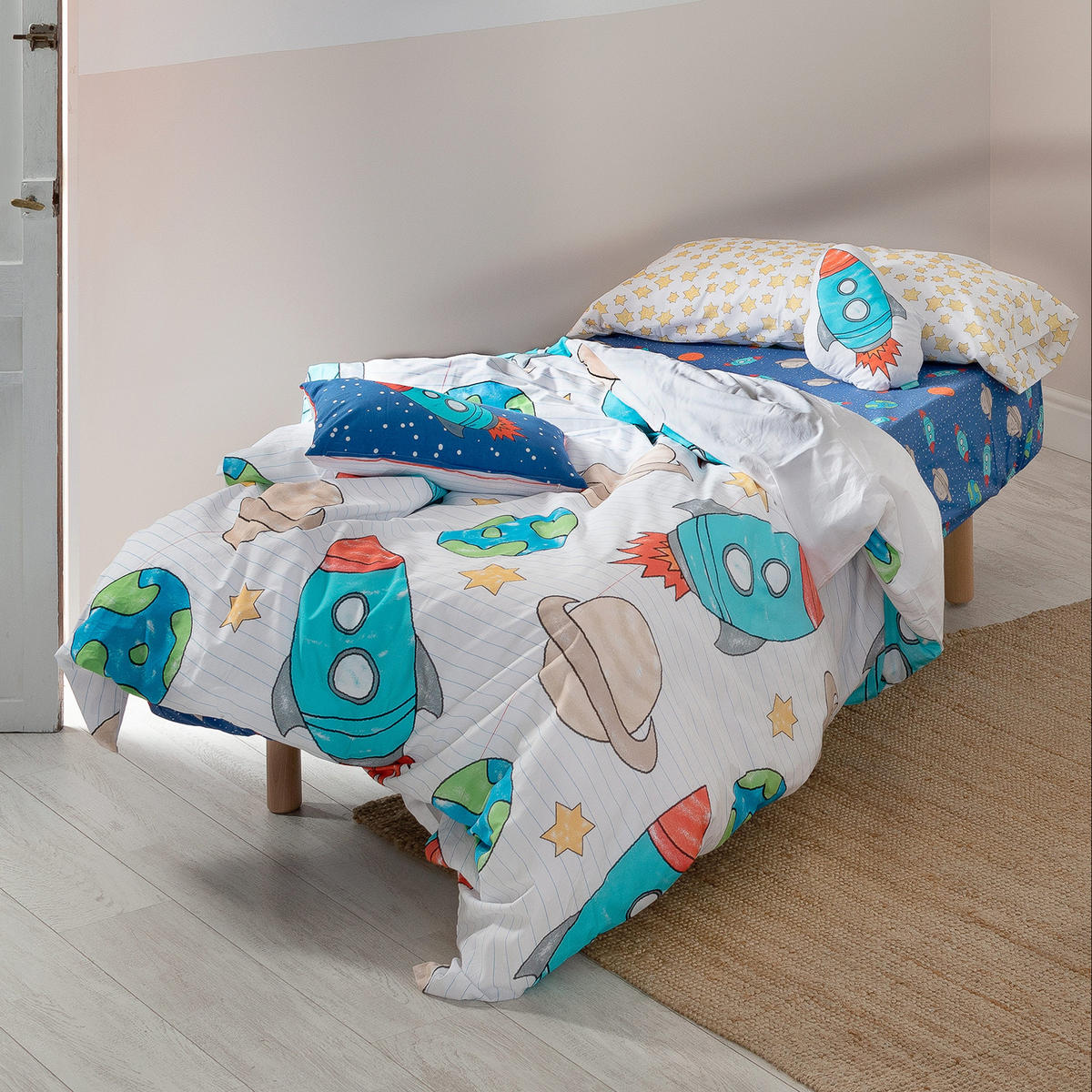 BETTBEZUG 2er-Set teiliges space rocket 135/140x200 cm (standardgrösse) mehrfarbig - Multicolor, Textil (140/200cm) - Happy Friday