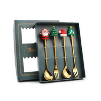 WEIHNACHTS-BESTECK-SET 4-teiliges Edelstahl mit Aufbewahrungsbox Grün - Goldfarben, Metall