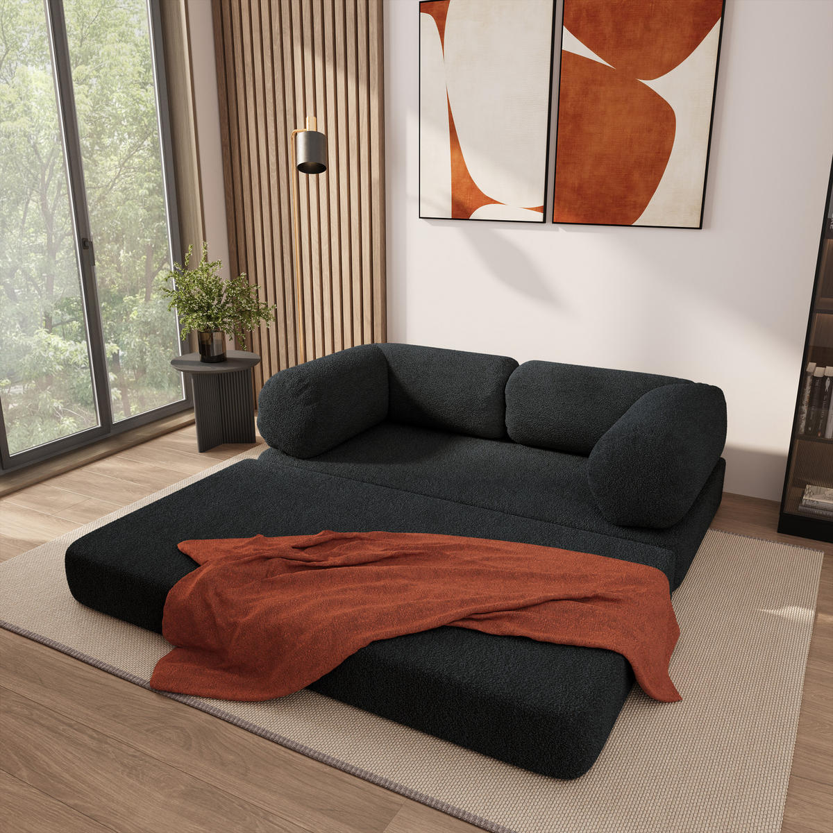 POHOVKA z pěny EIREN s funkcí spaní Buklé látka Černá - černá, textil (170/68/80cm) - MASSENO