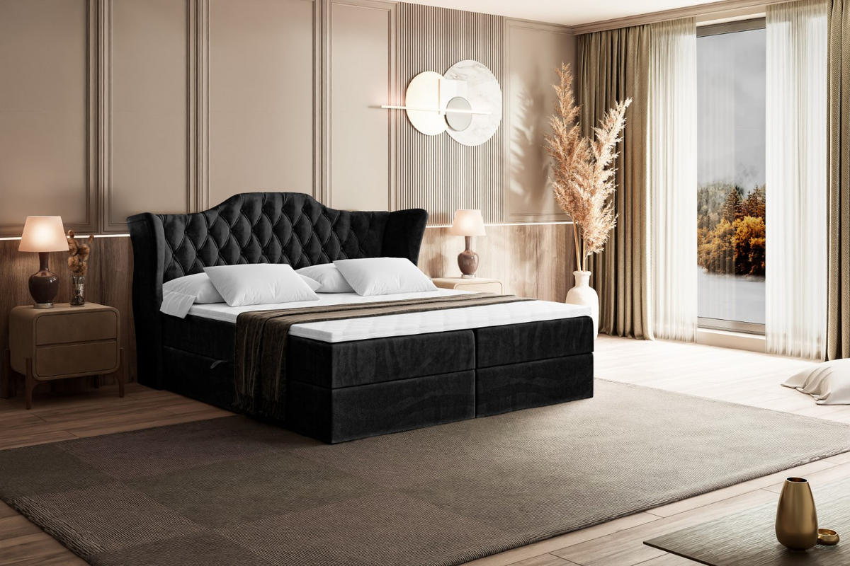 BOXBETT mit Matratze H4 und Lattenrost - VILA - 180x200 cm - H4 - Schwarz - Schwarz, Holzwerkstoff (180/200cm) - ALTDECOR