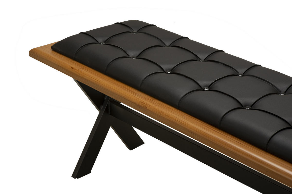 SITZBANK CAMBRIDGE mit Metallbeinen und Massivholz - Schwarz, Leder/Holz (129/50/44cm) - Stuhlmann