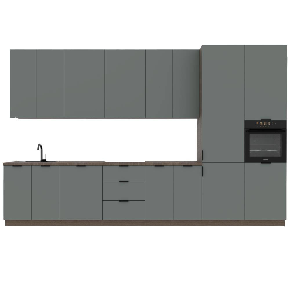 KÜCHENZEILE 400 cm –Sorento K87-M400 - in Grün / Matt - Schwarz/Grün, Holz/Holzwerkstoff (400/247/58cm)