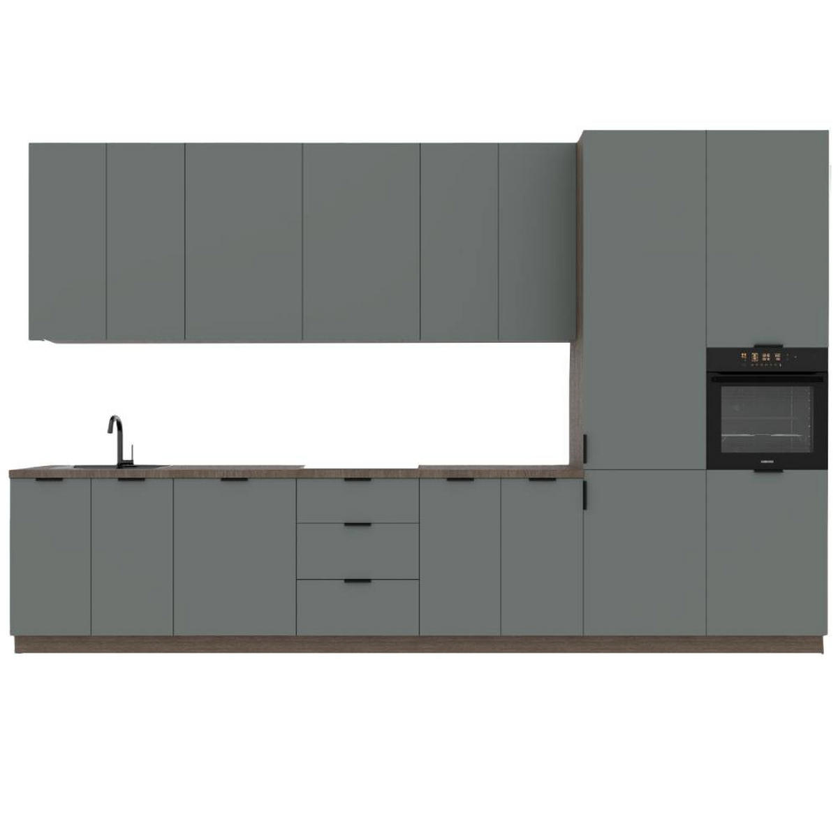 KÜCHENZEILE 400 cm –Sorento K87-M400 - in Grün / Matt - Schwarz/Grün, Holz/Holzwerkstoff (400/247/58cm)