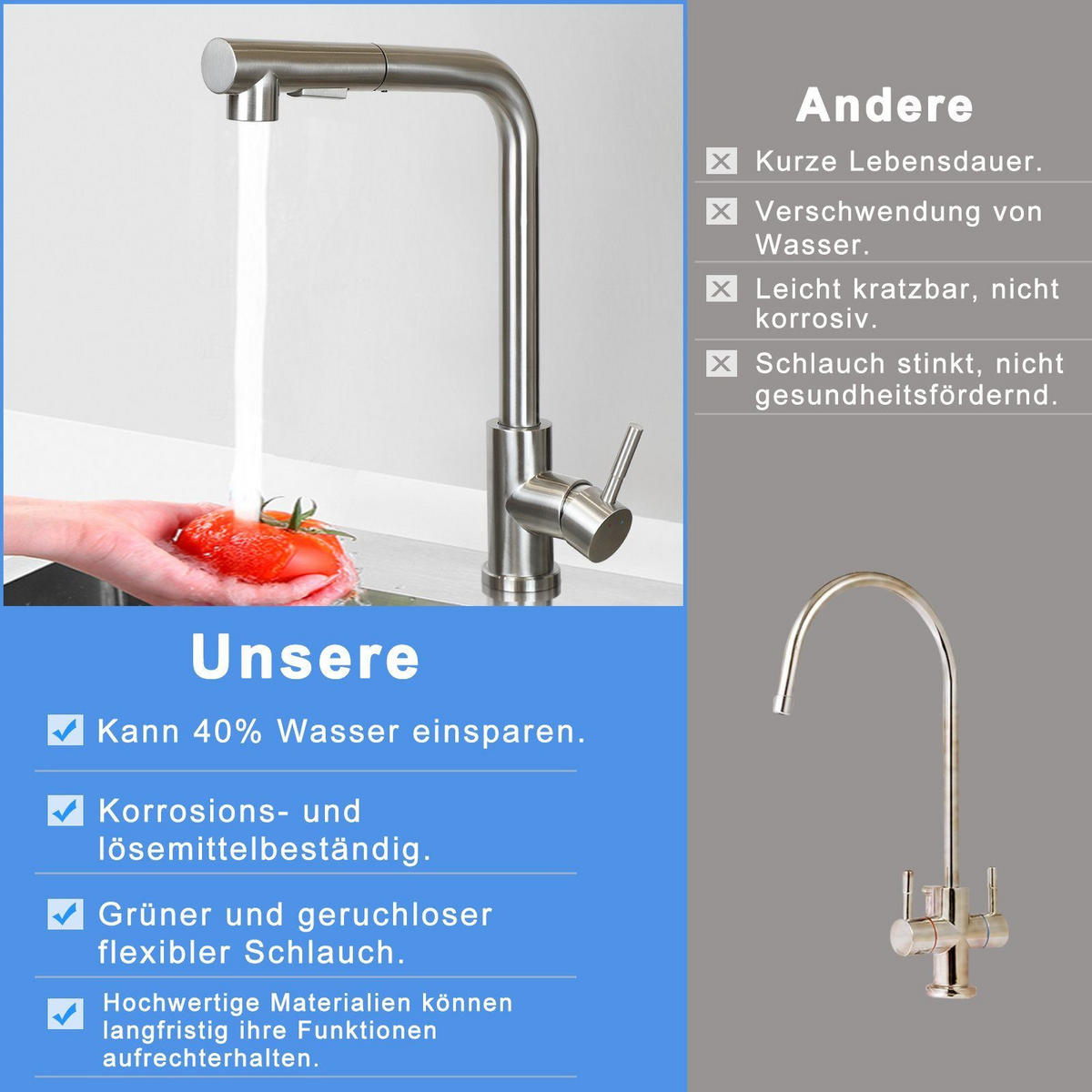 KÜCHENARMATUR Moment - Silberfarben, Metall (26/34/32cm) - Nettlife