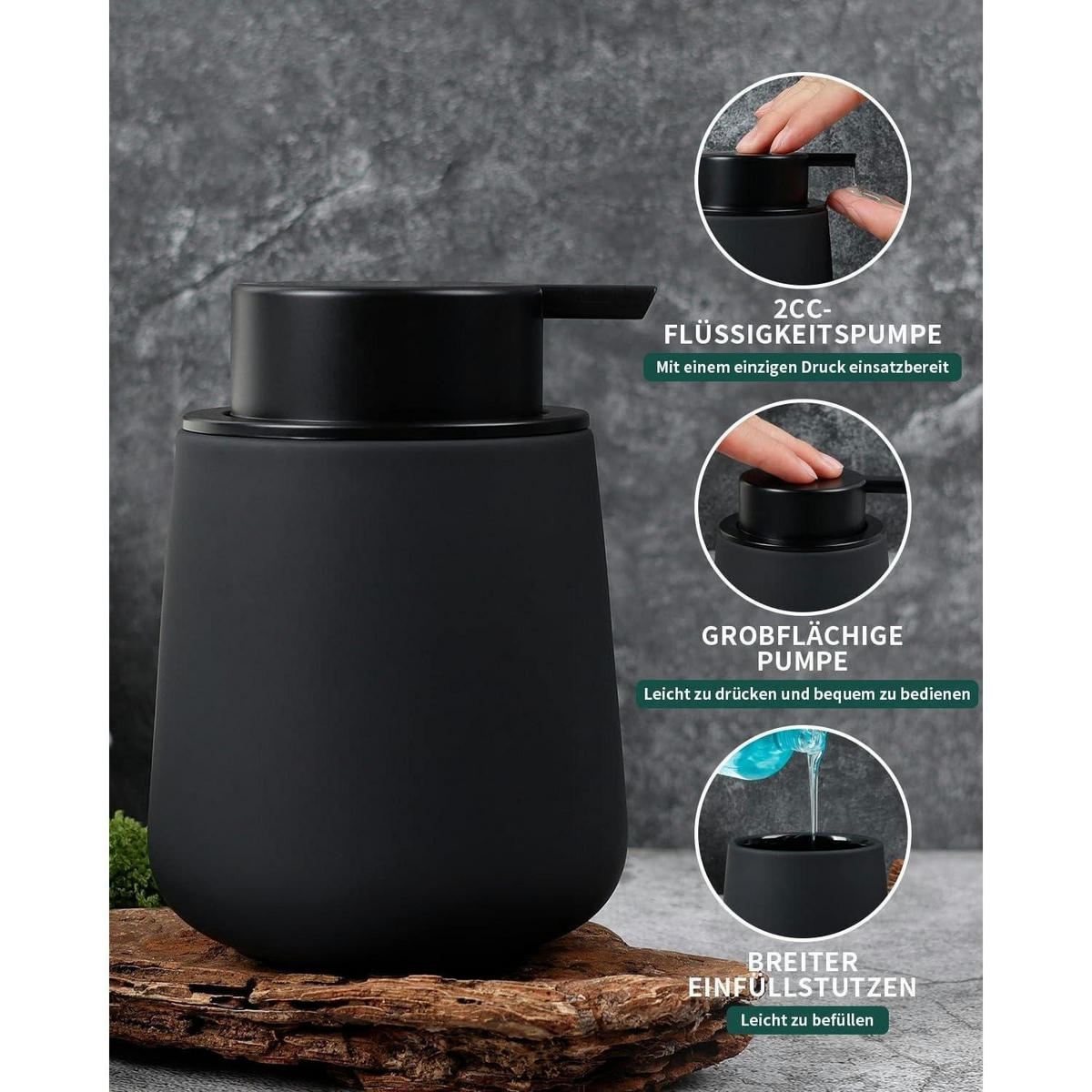 SEIFENSPENDER Keramik Schwarz 350 ml - Schwarz, Keramik (9/12/9cm)