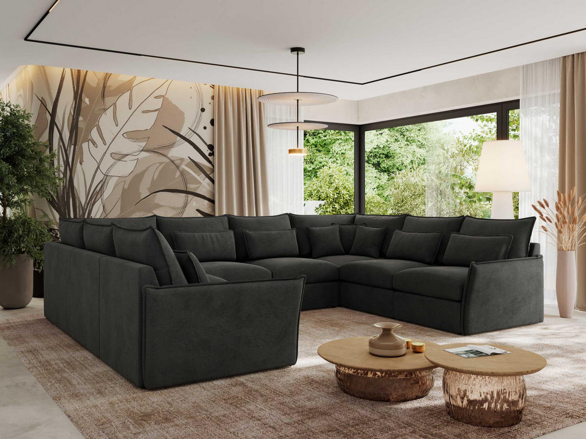 WOHNLANDSCHAFT VERSO U 8M Dunkelgrau Velvet - Dunkelgrau/Schwarz, Kunststoff/Textil (362/93/270cm) - MKS