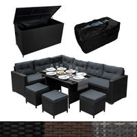 ECKGARNITUR Rattan & Kissenbox - Schwarz - Schwarz, Naturmaterialien - Monstershop