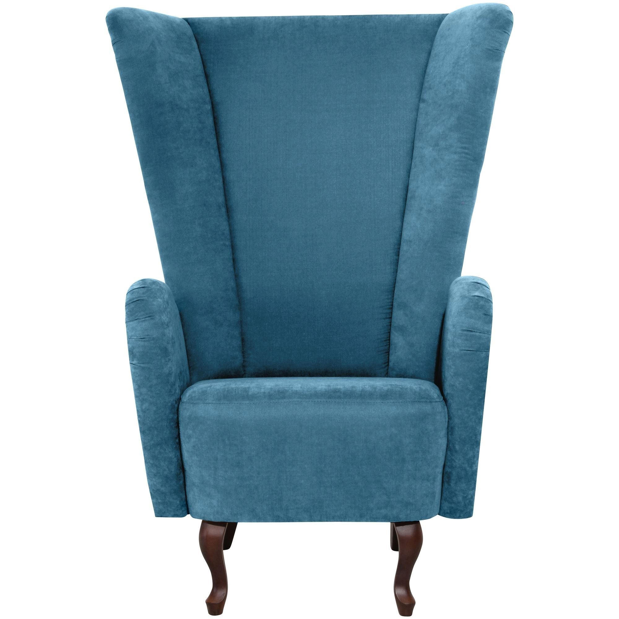 HOCHLEHNSESSEL Kailey Bezug Velourstoff Buche nussbaum dunkel / petrol - Blau, Kunststoff (96/122/89cm) - 58aufmkessel