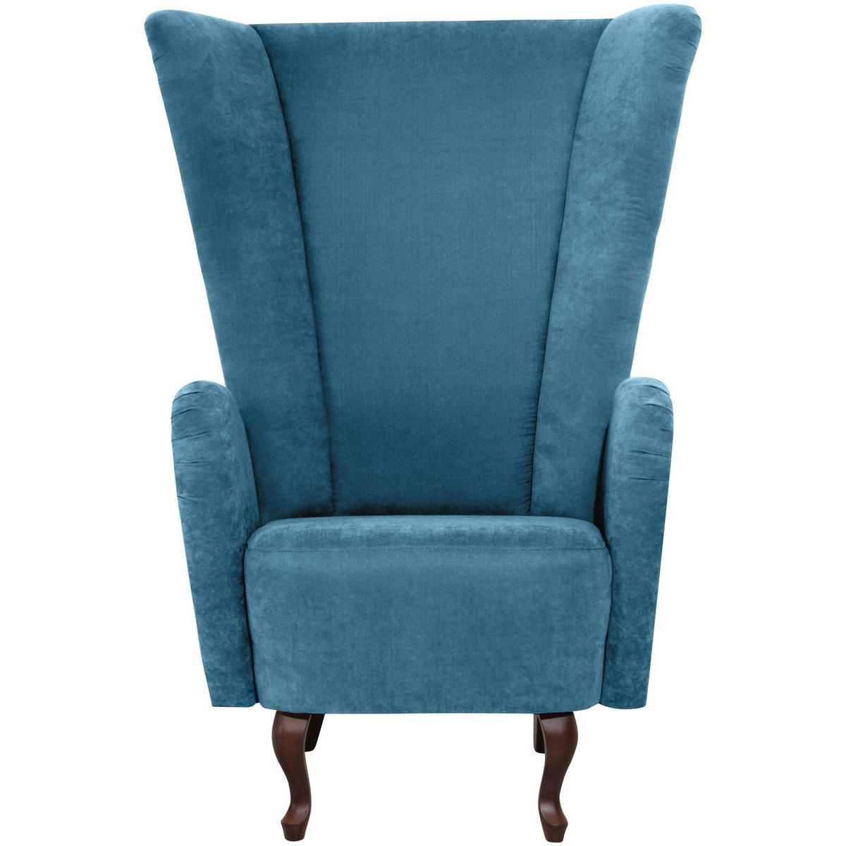 HOCHLEHNSESSEL Kailey Bezug Velourstoff Buche nussbaum dunkel / petrol - Blau, Kunststoff (96/122/89cm) - 58aufmkessel