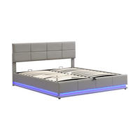 POLSTERBETT 180/200 cm aus Kunstleder mit LED-Beleuchtung, hydraulischem Bettkasten und verstellbarem Kopfteil, Zementgrau - Grau, Kunststoff (180/200cm) - Redom