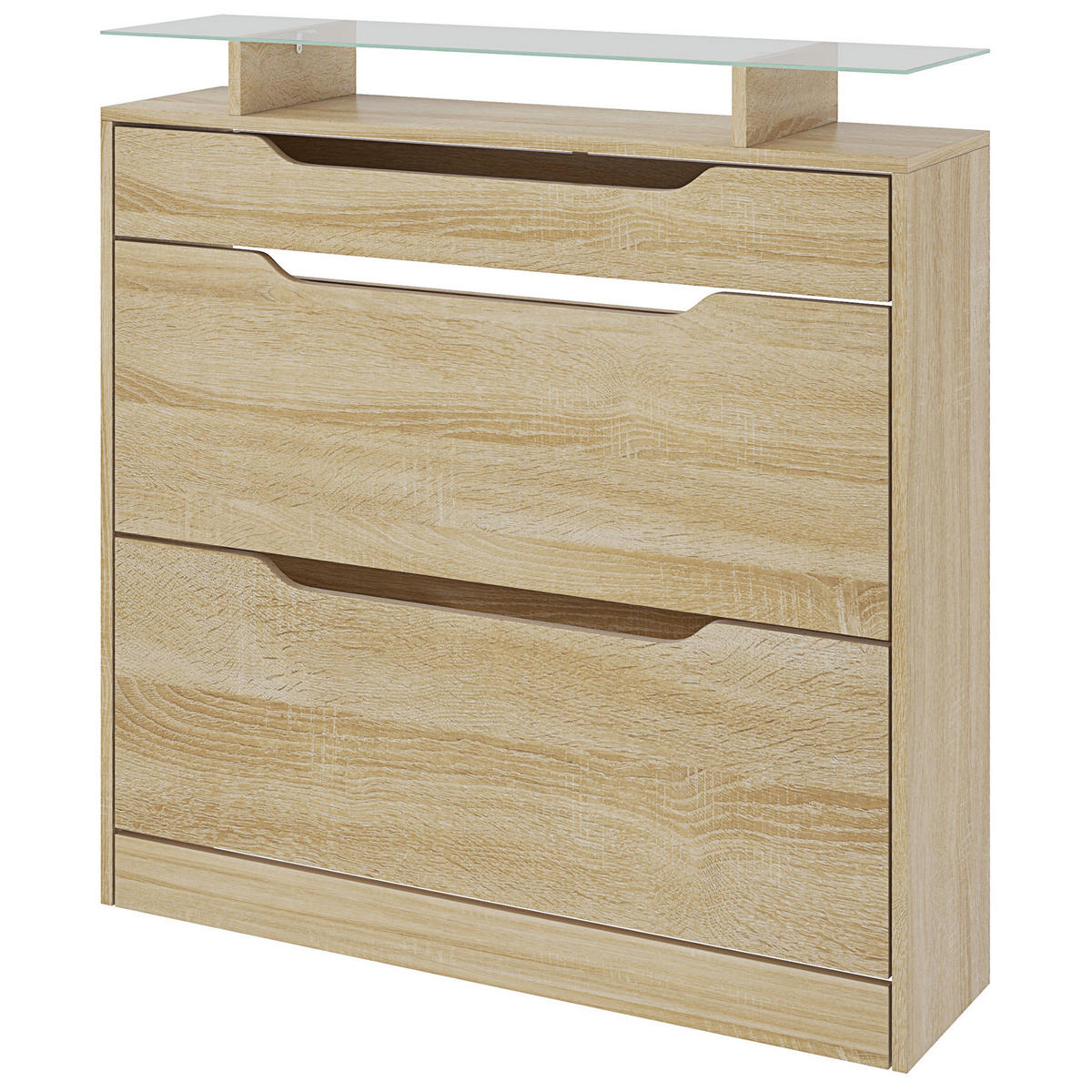 SCHUHSCHRANK DE-15003 mit 2 Klapptüren, Schublade & Glasablage Eiche - Eichefarben, Holzwerkstoff (89/96/23cm) - ComfortXL