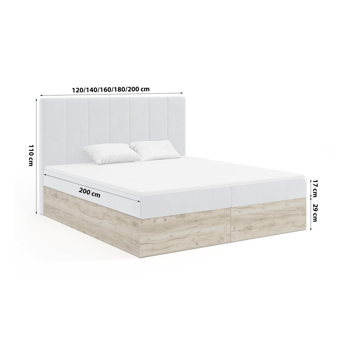BOXBETT Doppelbett Jessen 180x200 cm Hellgrau - Hellgrau, Textil (180/200cm) - Fedve