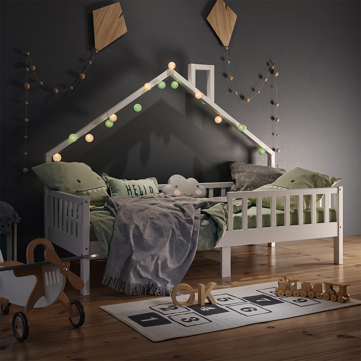 DOMEČKOVÁ POSTEL Noemi Bílá - bílá, dřevo (90/200cm) - VitaliSpa