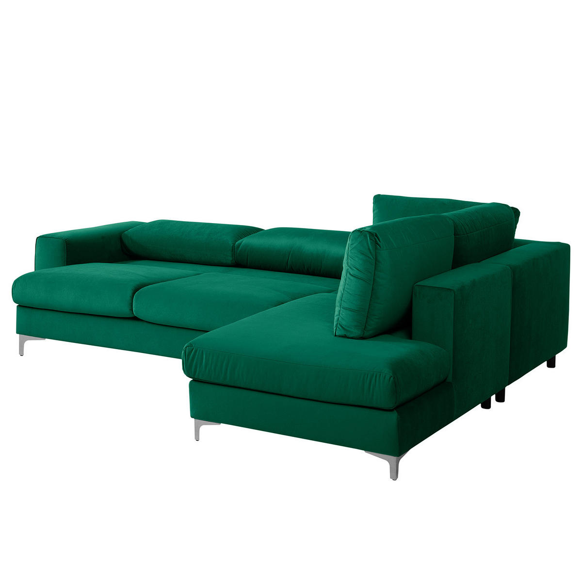 ECKSOFA mit Ottomane - Chromfarben/Olivgrün, Textil/Metall (302/1cm) - home24