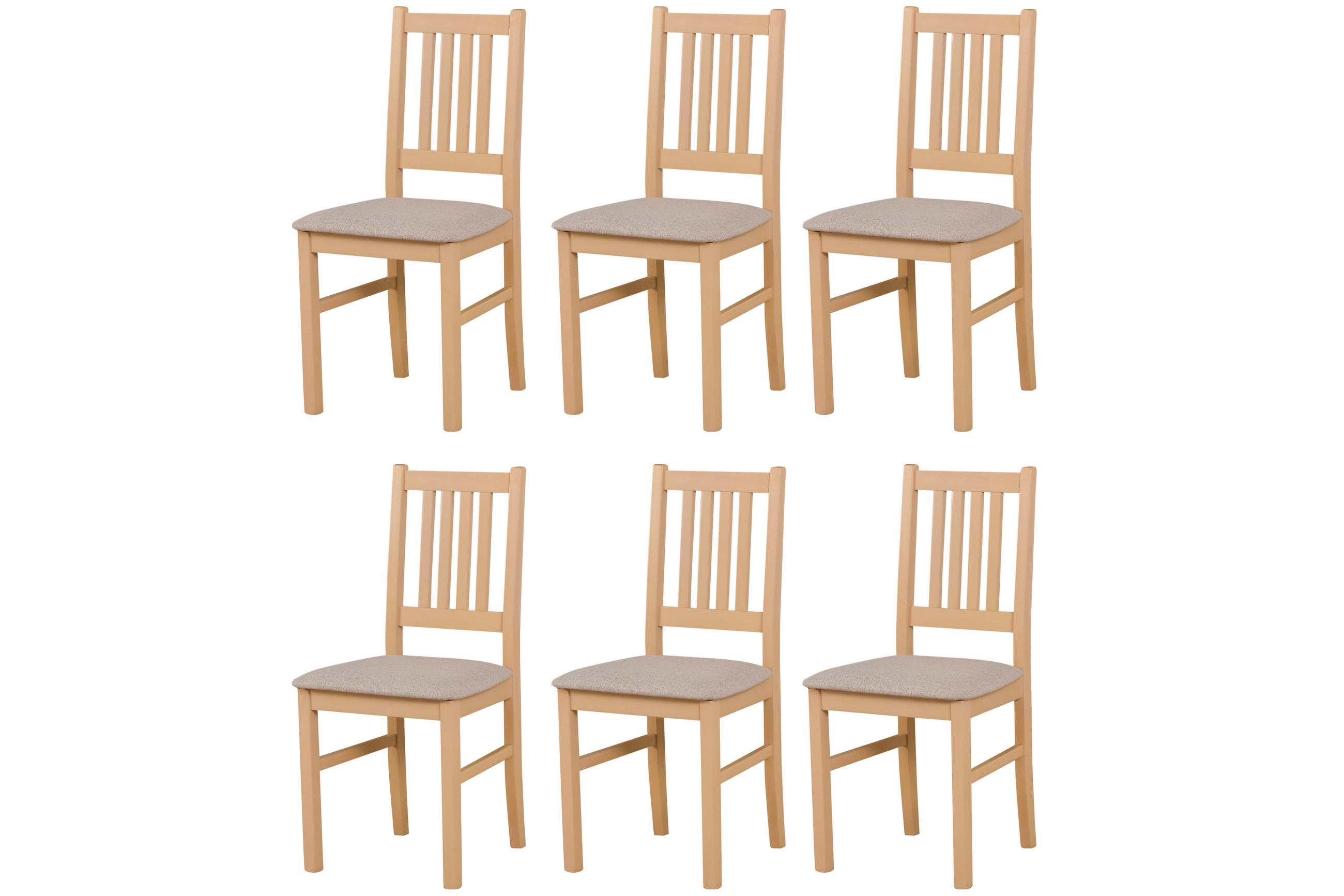 STUHL Bos 1 (6er Set) - Beige/Sonoma Eiche, Holz (43/94/40cm) - Leaf Design
