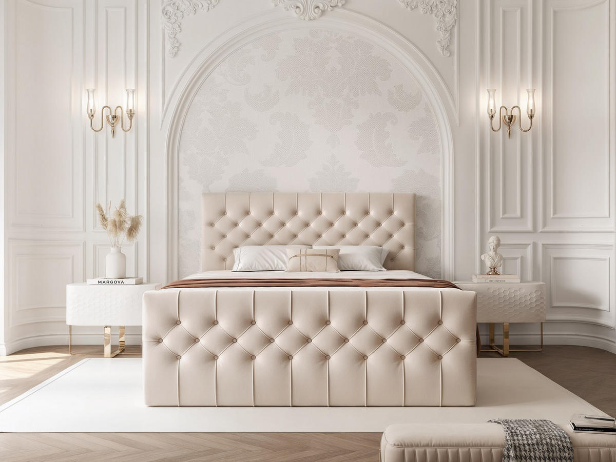 BOXBETT JOLIE 120x200 cm mit Matratze, Creme - Creme, Textil (120/200cm) - Idohome