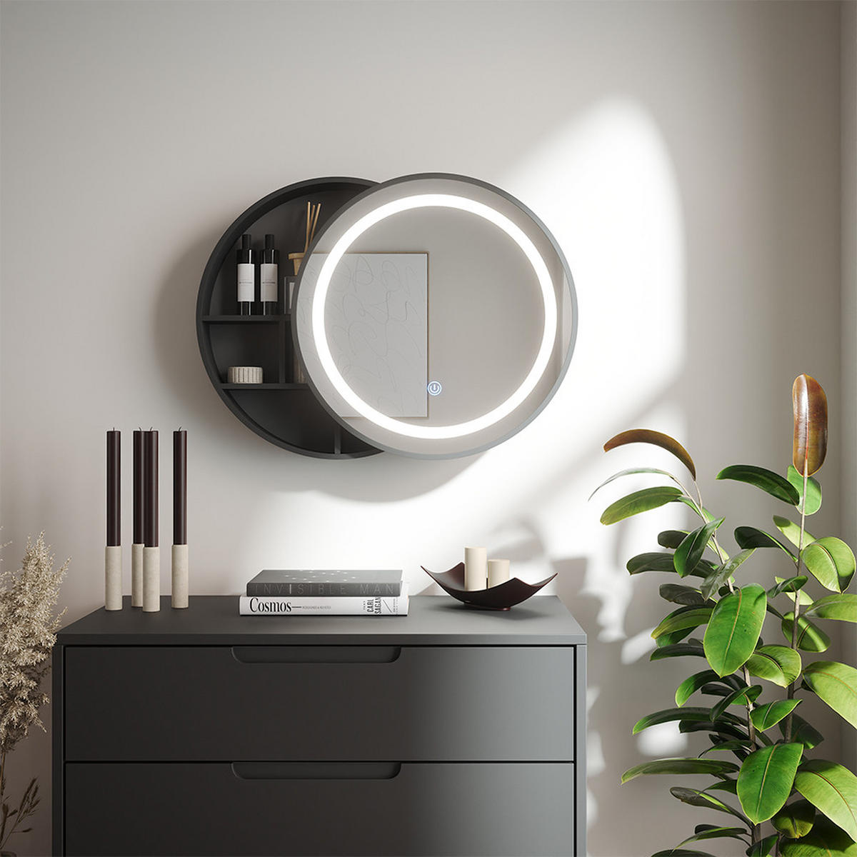 KOUPELNOVÁ ZRCADLOVÁ SKŘÍŇKA Silva Černá 50 x 50 cm s 5 úložnými prostory - černá, sklo (50/50/13cm) - Vicco