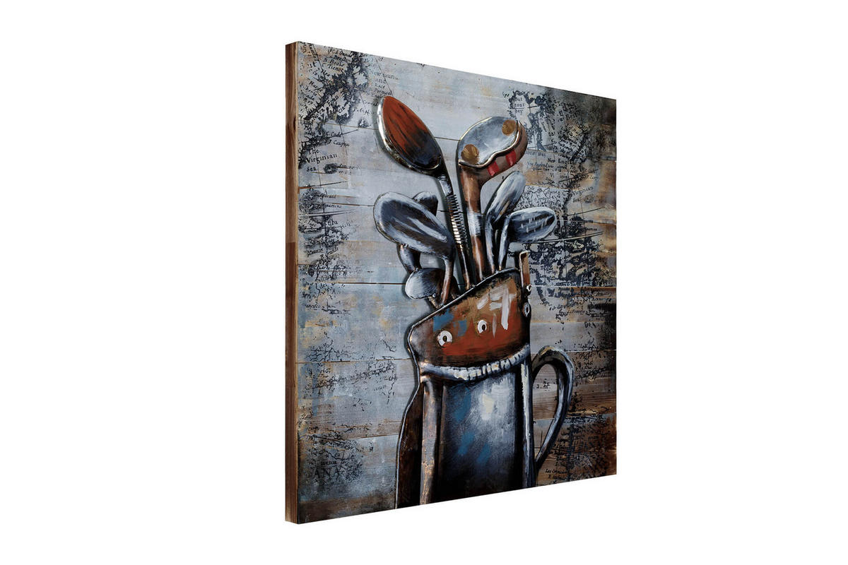 HOLZBILD Silber 60/60 cm - Silberfarben/Braun, Holz/Metall (3/60cm) - KUNSTLOFT