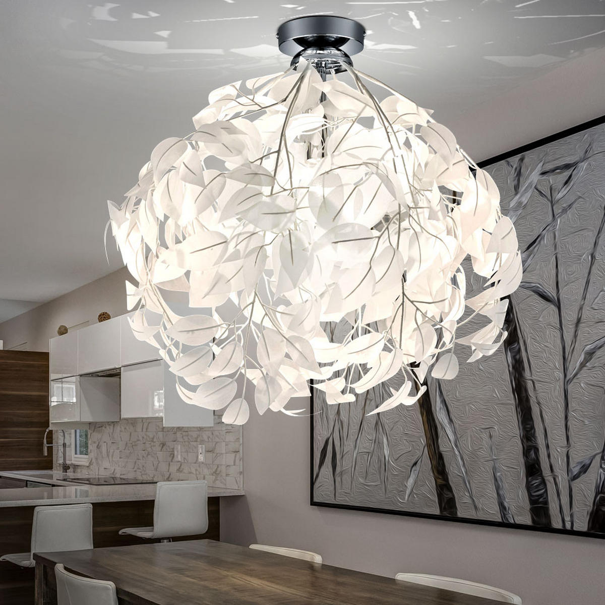 DECKENLEUCHTE Chrom Weiß - Weiß, Metall (38/38/58cm)