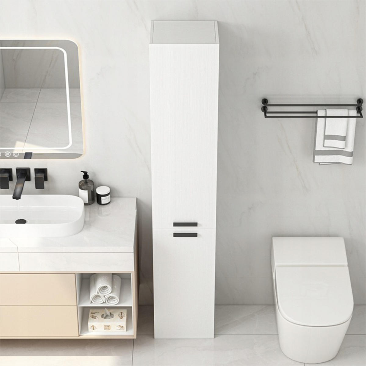 BADEZIMMERSCHRANK, weiß 31/30/174 cm - Weiß, Holzwerkstoff (31/174/30cm)