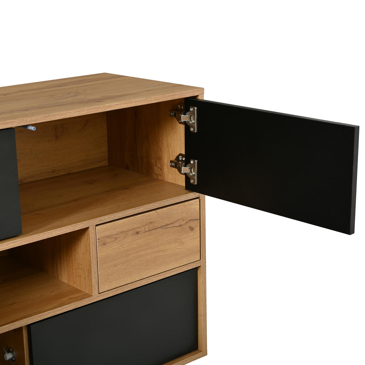 SIDEBOARD Holz Schwarz 2 Schubladen Türen Mittelfach Modern - Multicolor, Holzwerkstoff (140/84.5/40cm) - FLIEKS
