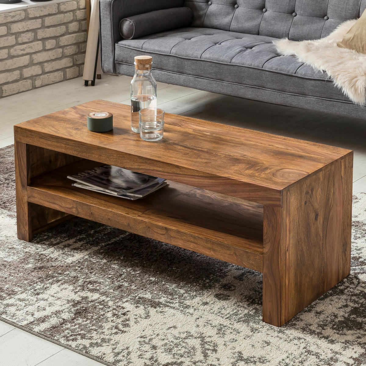 COUCHTISCH Sheesham Massivholz, Moderner Stil, 110x45x45 cm, Handgefertigt - Braun, Holz (45/110/45cm) - KADIMA DESIGN