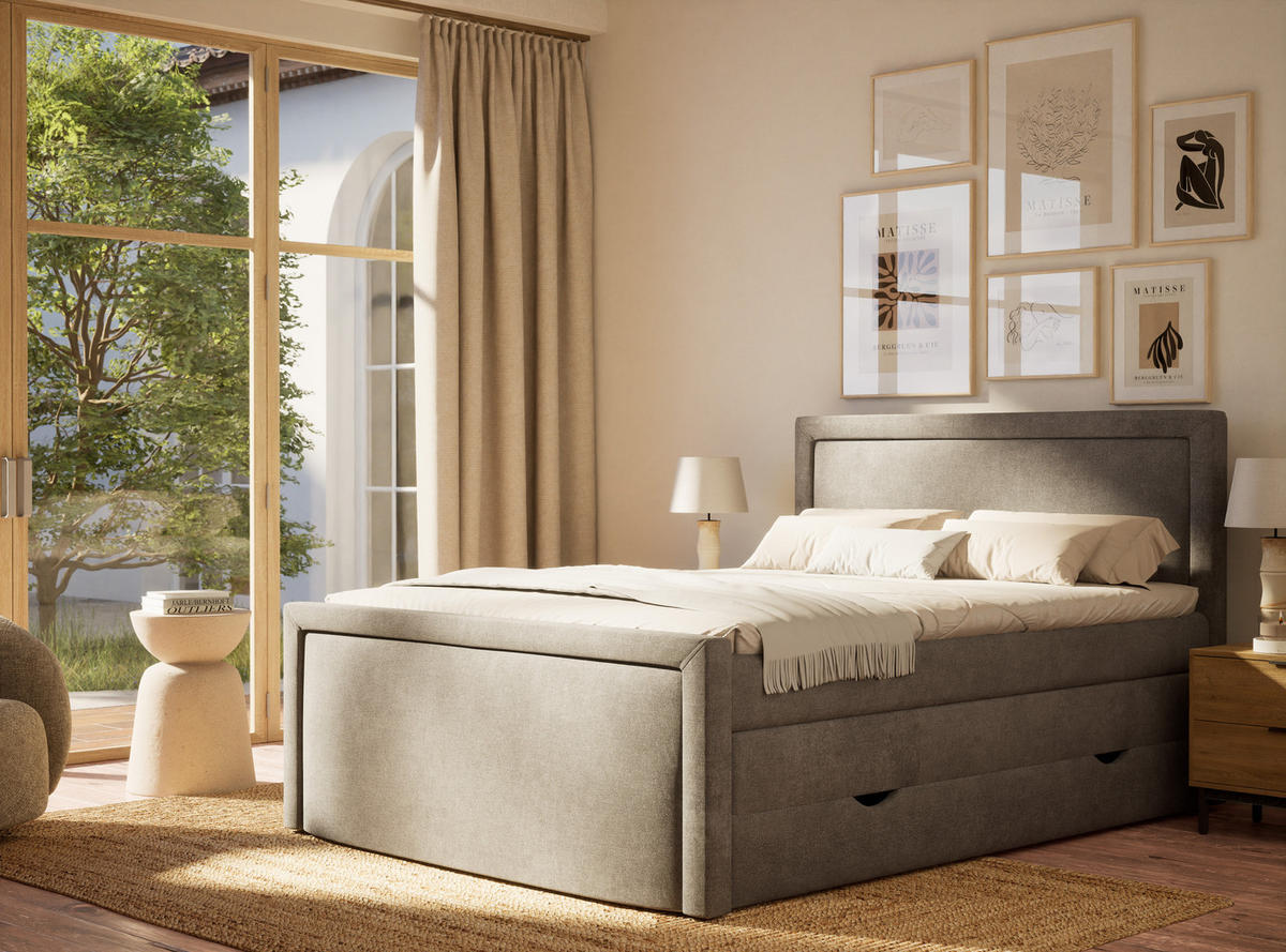 BOXSPRINGBETT Fresco 140/200 cm, in Grau, Bettkasten, Matratze, Topper - Schwarz/Grau, Holz/Holzwerkstoff (140/200cm) - Maison de Reve