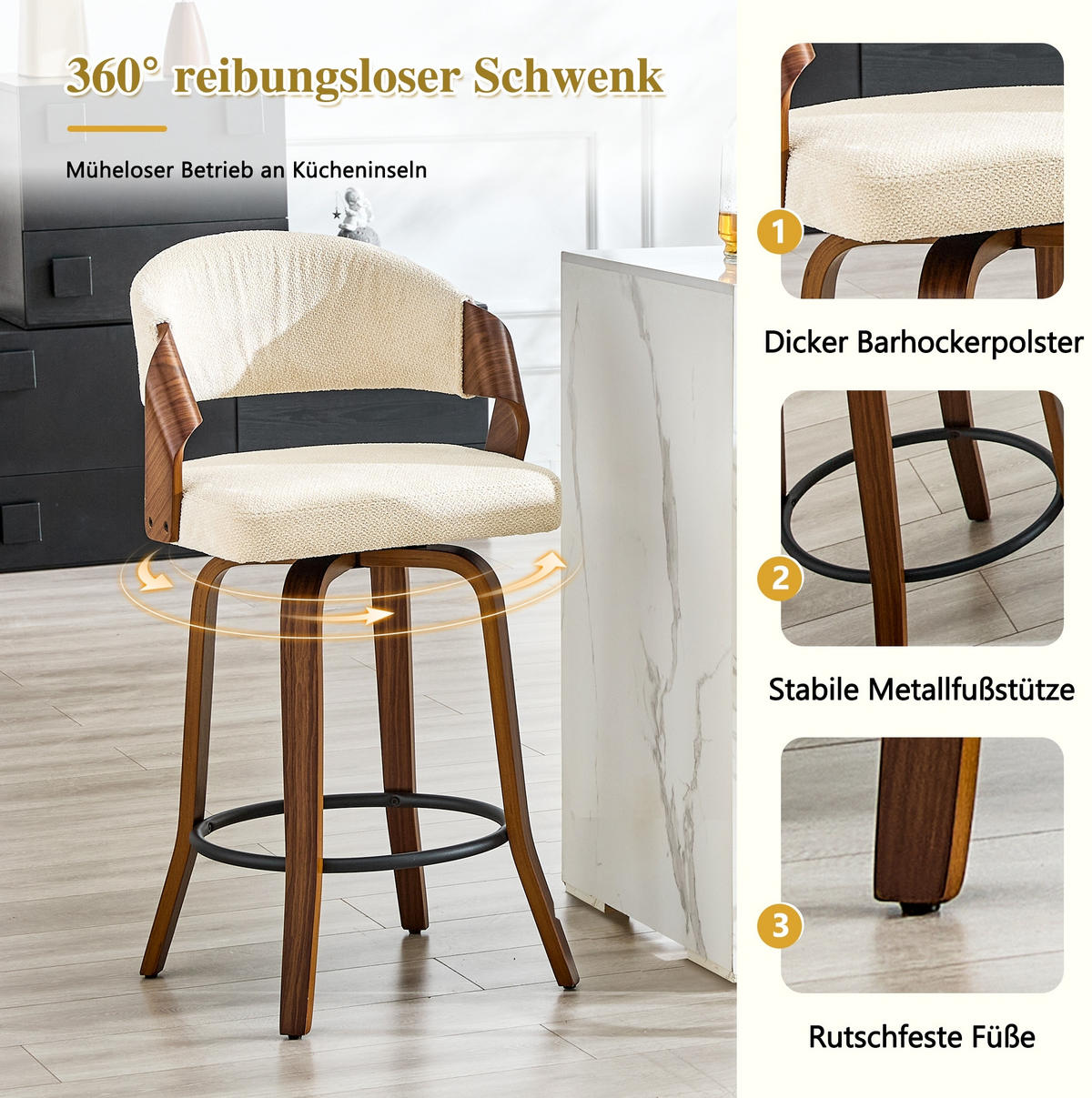 BARHOCKER-SET 2er-Set mit Rückenlehne Weiß Holz - Weiß, Holz (42/95/51cm) - Meubliv