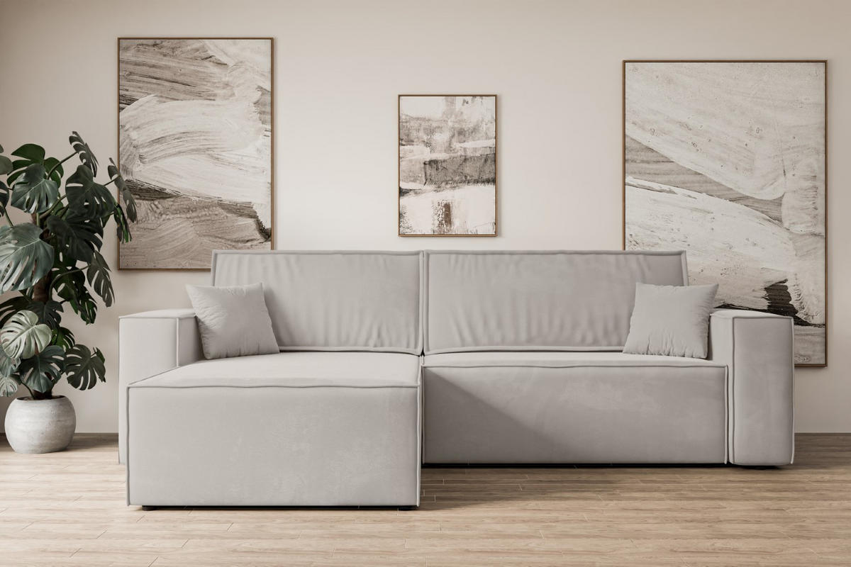 ECKSOFA mit Schlaffunktion und Bettkasten CELTIC-XL - 277x143x83 cm Hellbraun Velours - Hellbraun/Schwarz, Holzwerkstoff/Kunststoff (277/143cm) - ALTDECOR