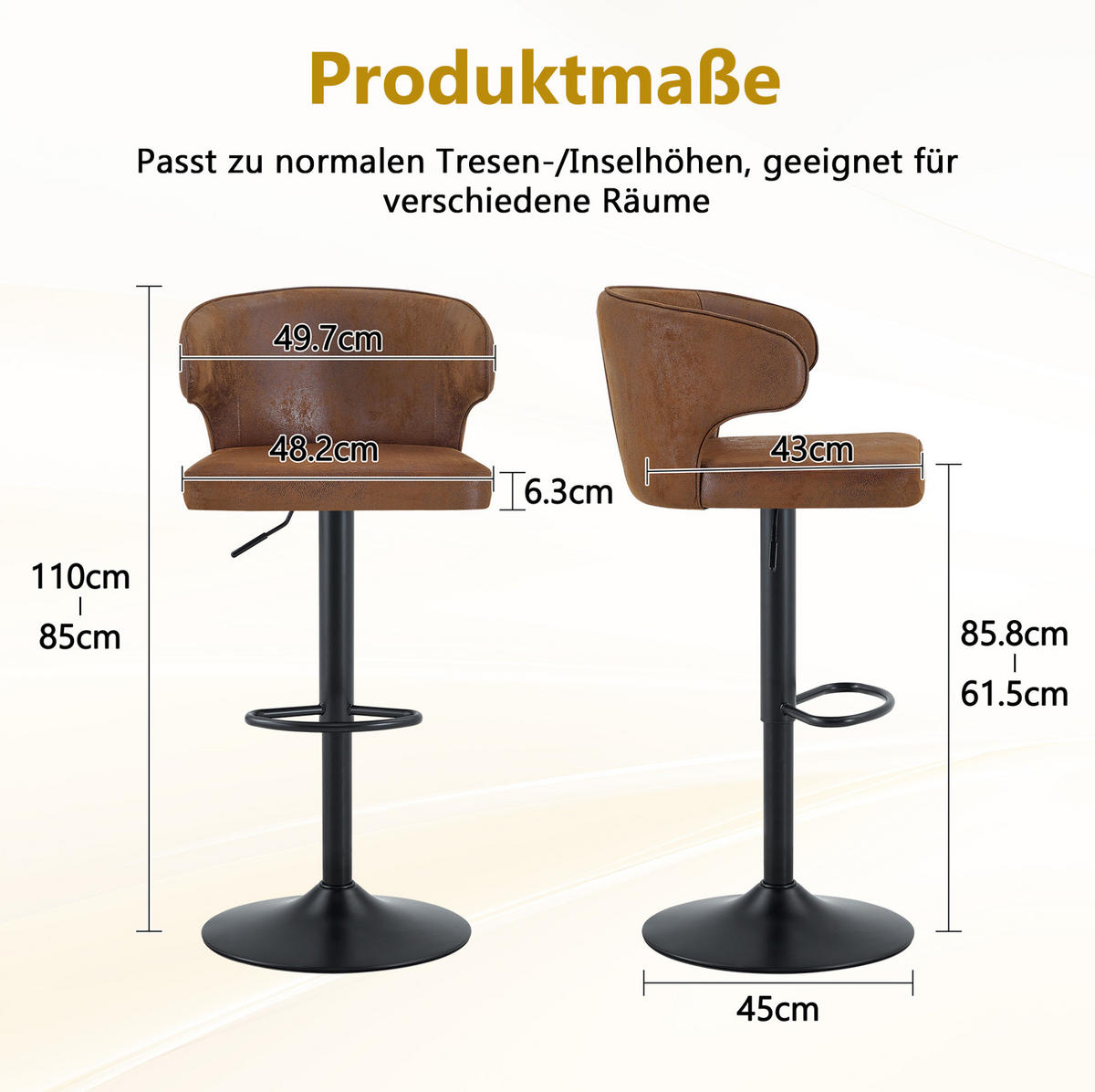 BARHOCKER mit Lehne, höhenverstellbar, 360° drehbar, Braun - Braun, Textil (45/110/49.7cm) - MIVRAY