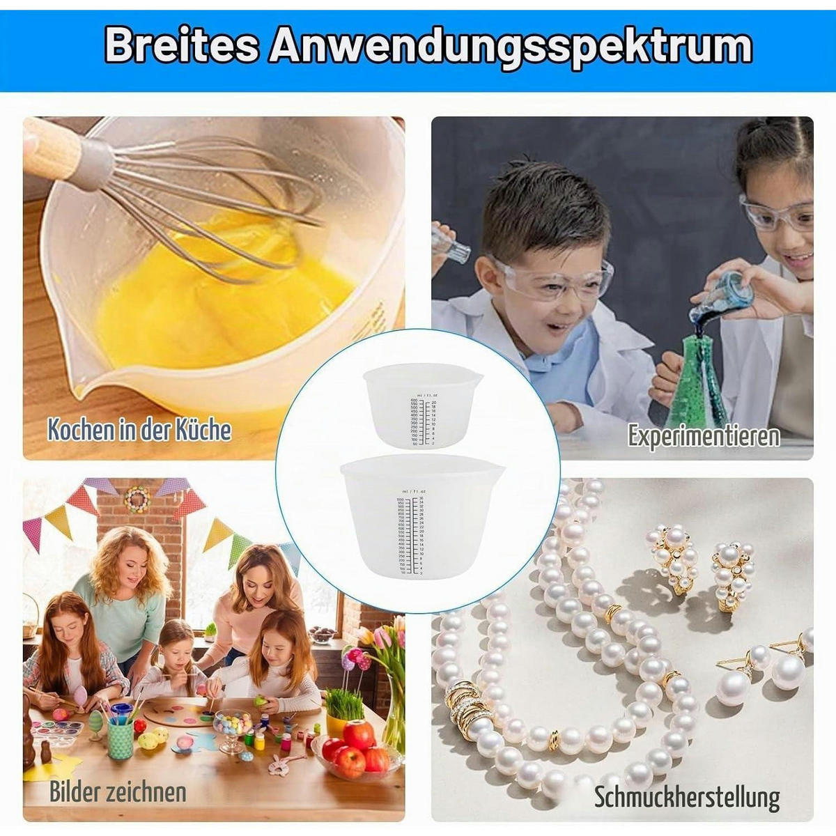 MESSBECHER 2-teiliges Set Silikon 1000 ml / 600 ml - Weiß, Kunststoff (1L)