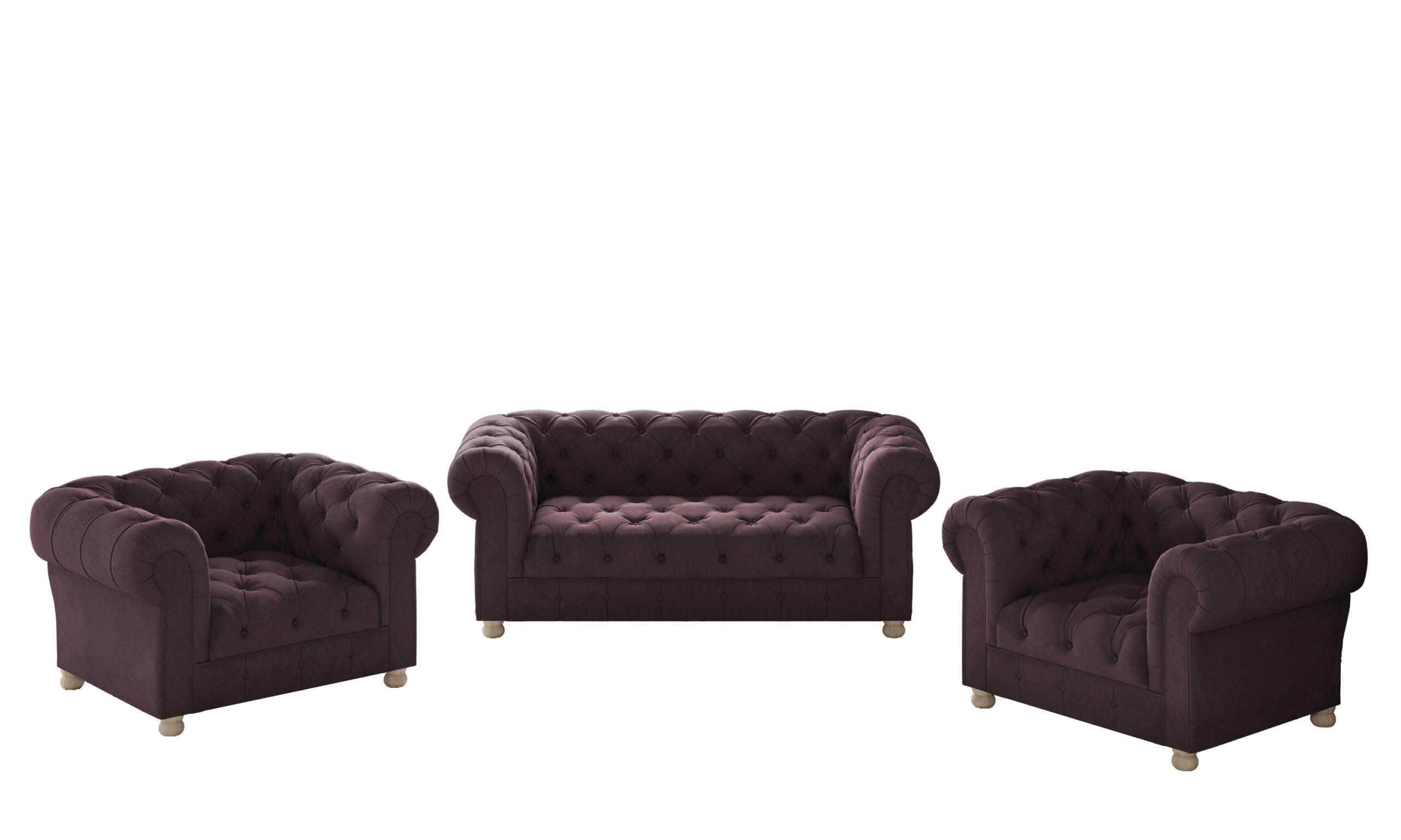 SITZGARNITUR CHESTERFIELD 2+1+1 Elegant Klassisch Schick Stoff Whisper Rotwein - Rot, Holz (152/77/90cm) - Kaiser Möbel