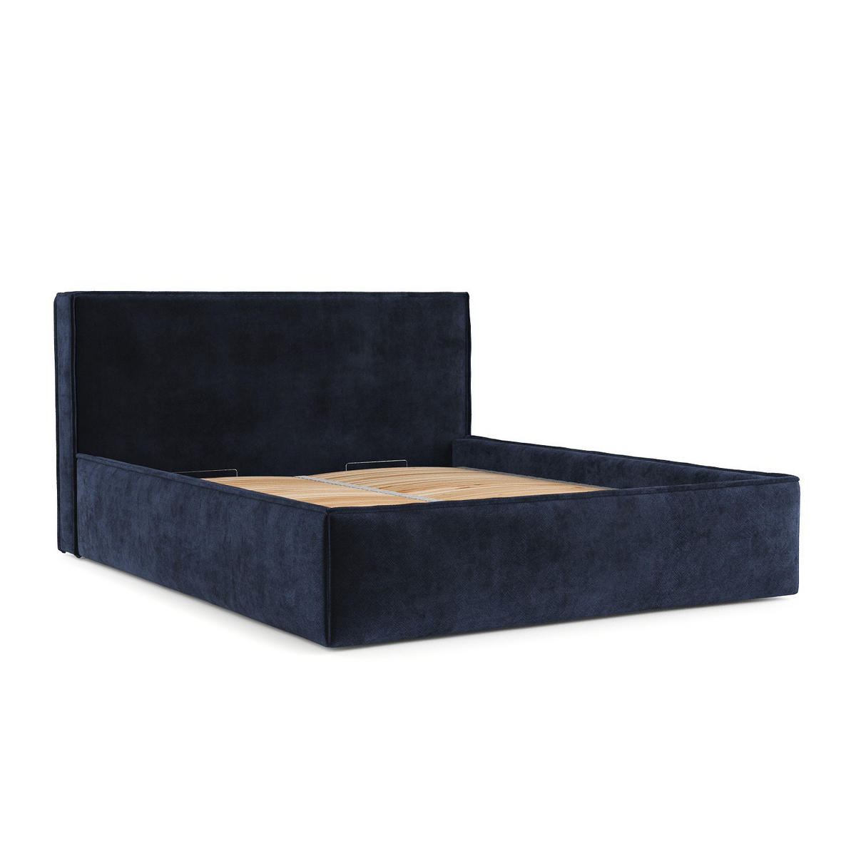 POLSTERBETT Sato mit Stauraum 120/200 cm Marineblau im Terra NW Stoff - Schwarz/Naturfarben, Holz/Holzwerkstoff (120/200cm) - AltaBeds