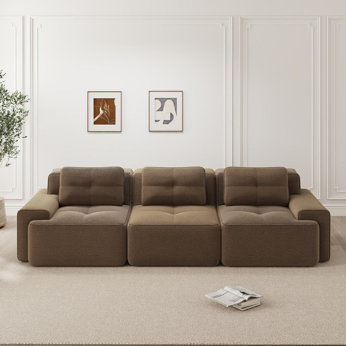 SOFA modular mit Tiefsitz Cord Brown - Braun, Kunststoff (104/69/293cm) - Meubliv